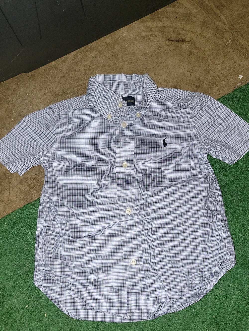 Ralph Lauren Short-Sleeve Button-Down Shirt in White and Blue Plaid